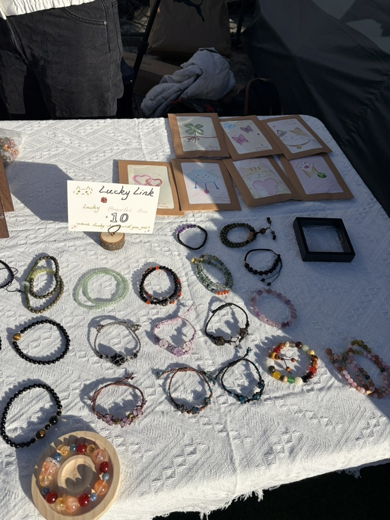 Original close-up photograph of handmade Lucky Link bracelets at Kirribilli Market